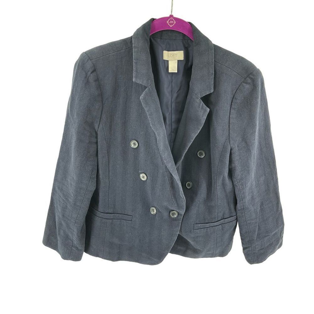 Ann Taylor Loft navy blue cotton blazer suit jacket 8